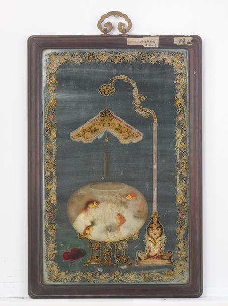 红木边画玻璃挂屏