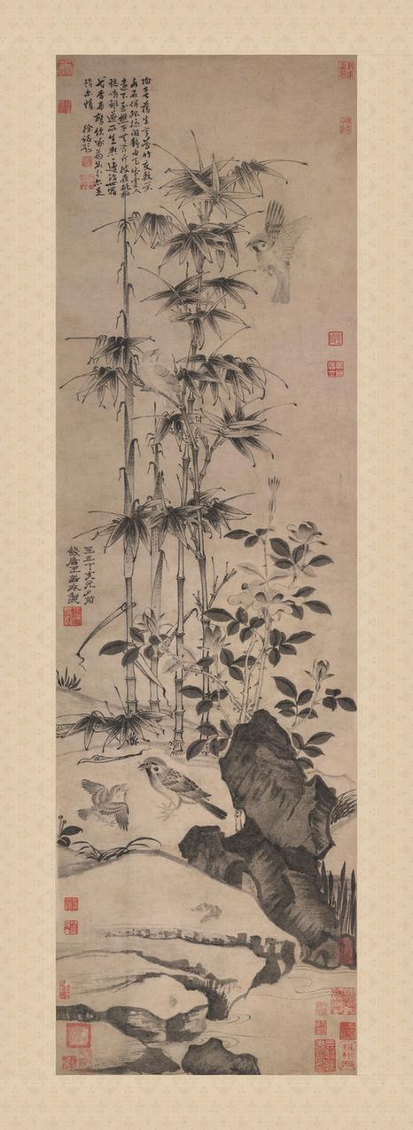 麻雀山禽图立轴