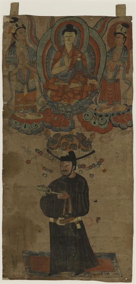 彩绘五代绢画供养图