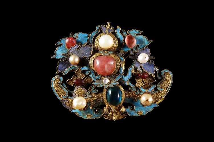 银镀金嵌宝石蝠寿纹簪