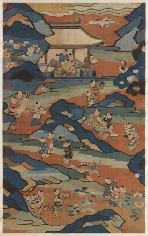 缂丝上元婴戏图轴