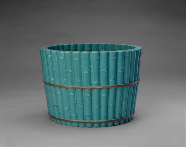 养性轩款松石绿釉竹节式盆