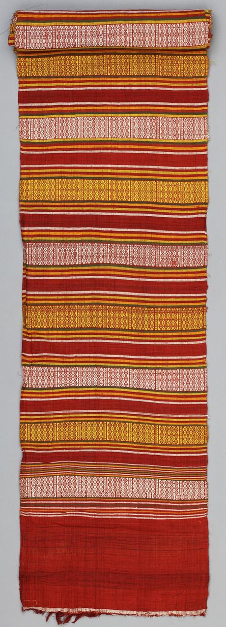 红色地小花绦纹棉锦