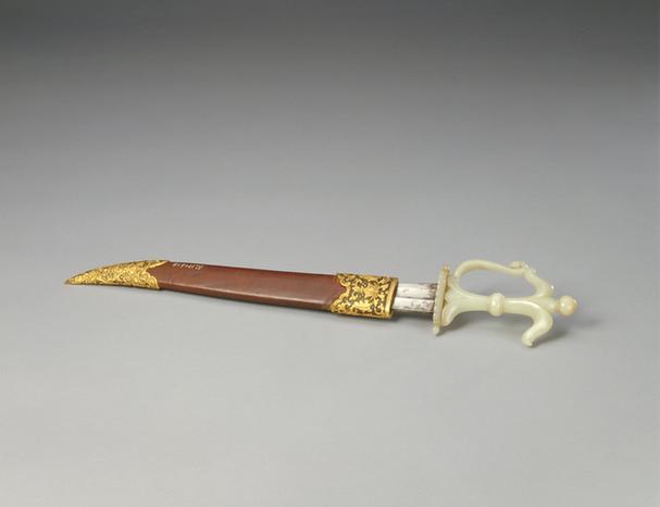 玉雕花柄皮鞘匕首