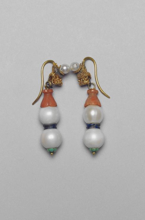 金累丝嵌东珠龙首耳坠 附木匣-1