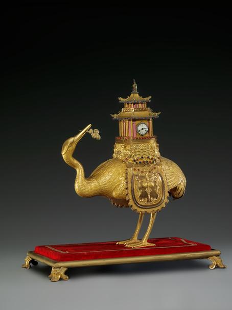 铜镀金仙鹤驮亭式表