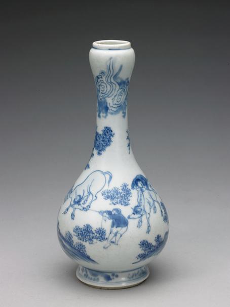 青花牧牛图瓶