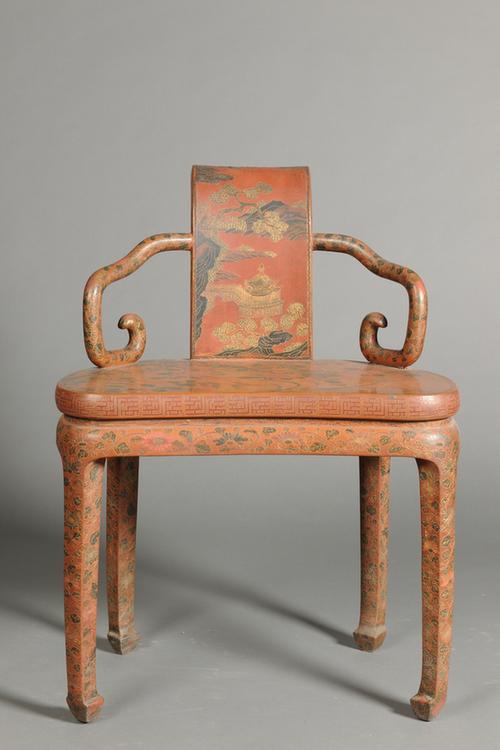 填漆描金花鸟纹月牙式椅