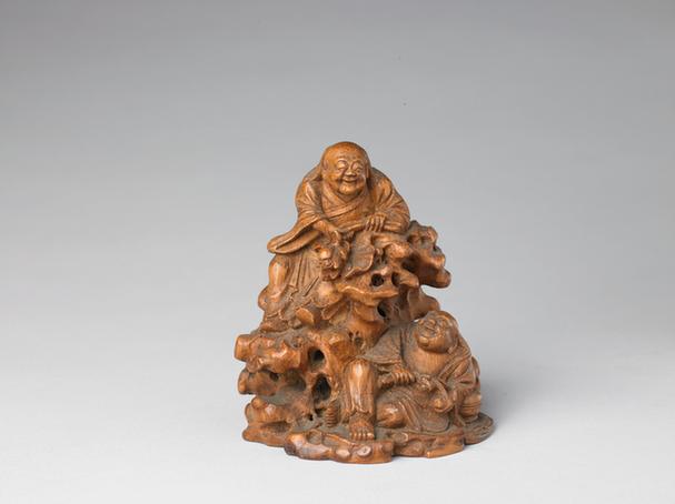 竹雕和合二仙图山子