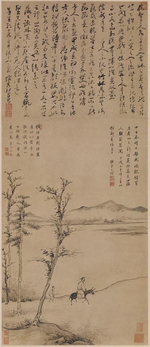 骑驴看山图轴