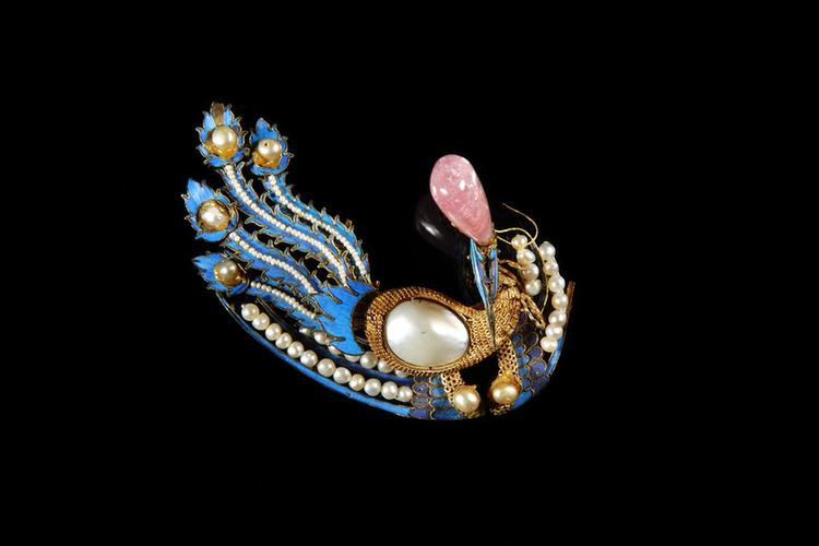 银镀金点翠嵌珠石凤