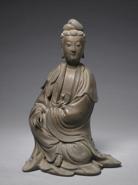 “石叟”款铜嵌银丝观音菩萨坐像
