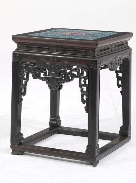 紫檀木嵌珐琅面方杌