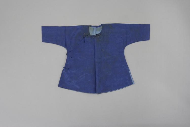 蓝色牡丹纹暗花绸小夹袄