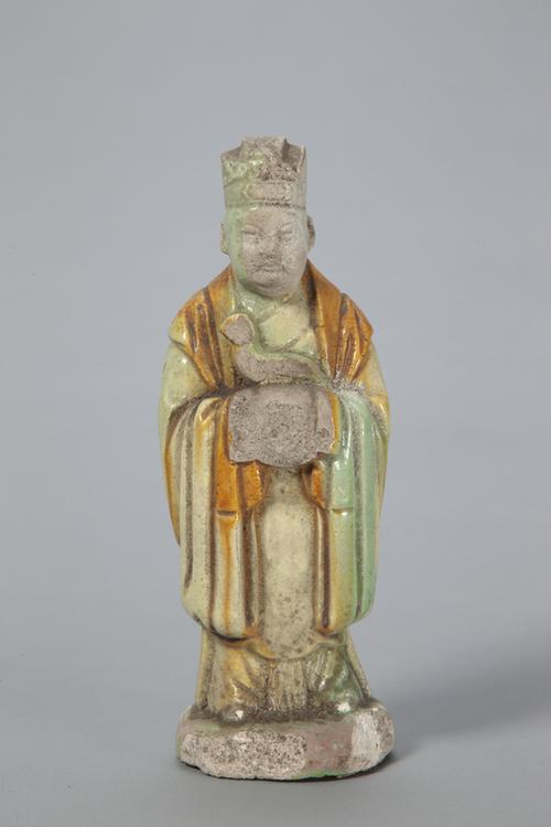 陶黄绿釉拱手文吏俑