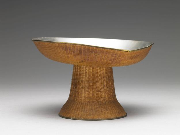 锡胎竹编高足盘