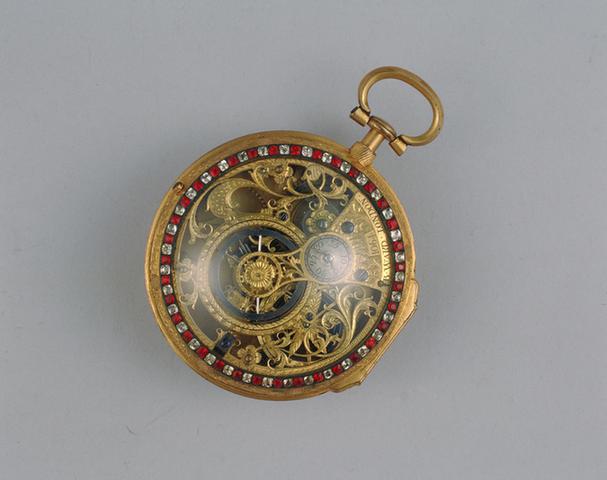 铜镀金镶玻璃钻怀表