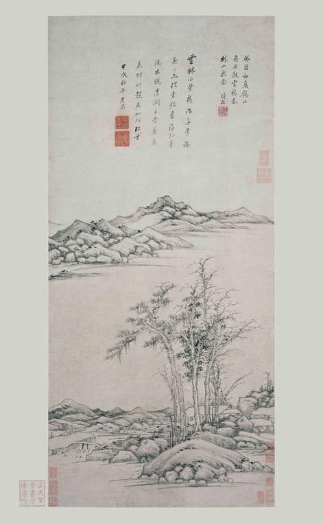 仿倪春林山影图轴