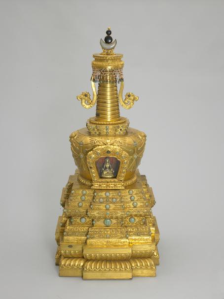 乾隆款铜镀金嵌松石塔