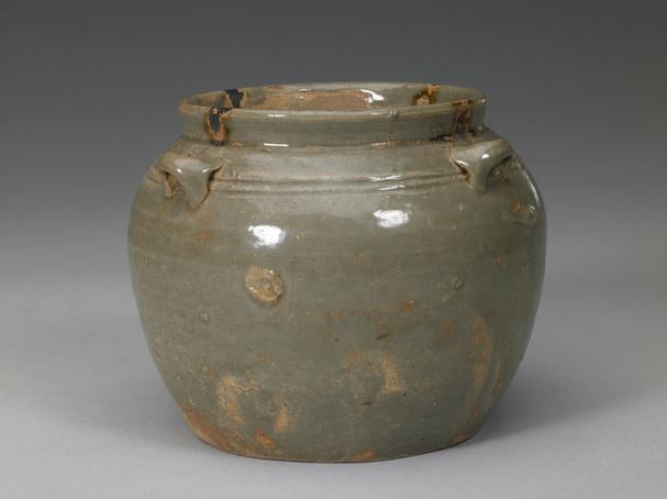 青釉加彩四系瓶