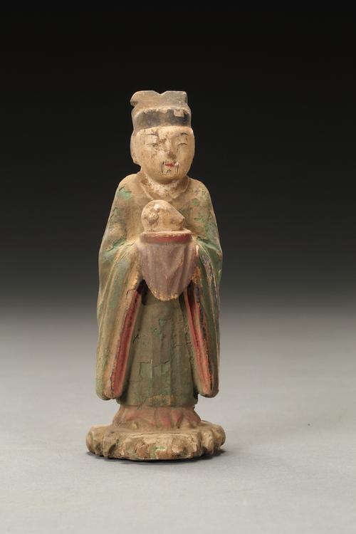 木雕彩绘文吏像