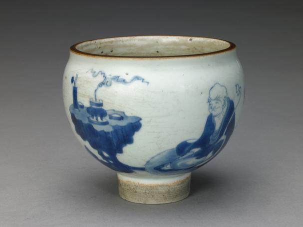 青花达摩图净水碗