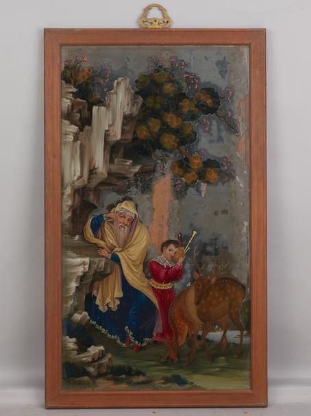 紫檀木边画玻璃人物图挂屏