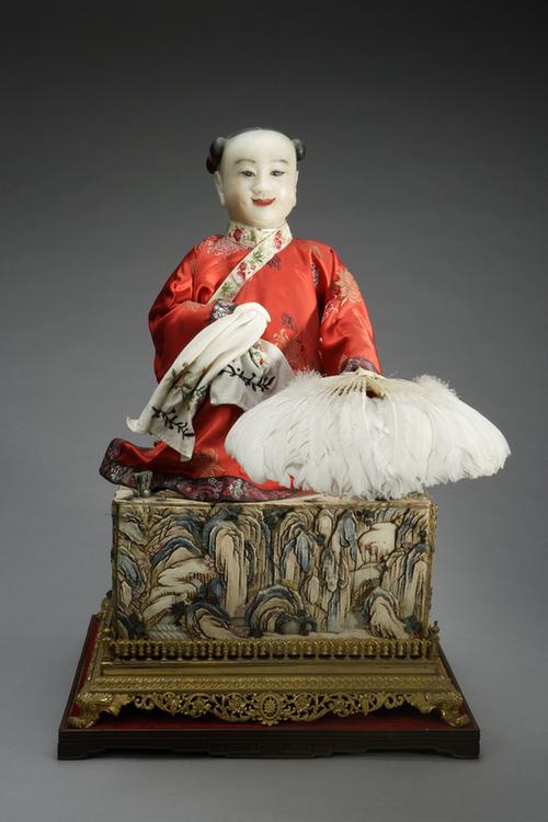 铜镀金染牙箱童子风扇