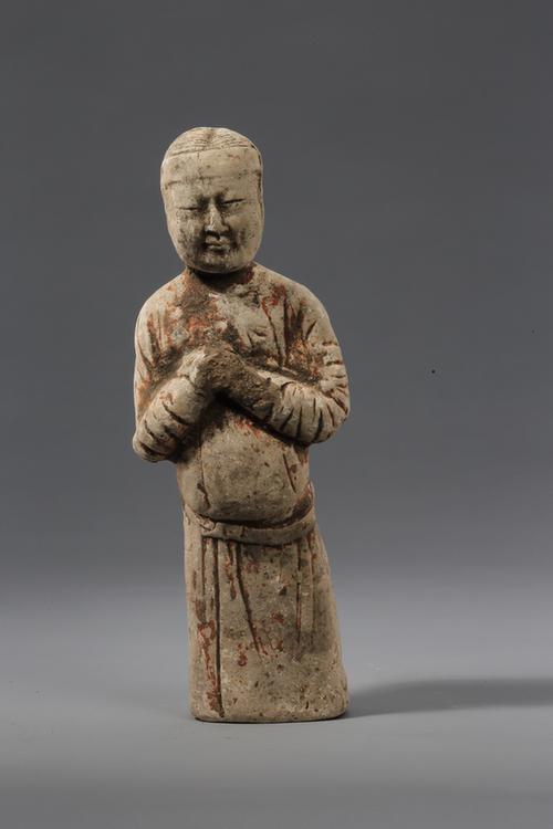 陶画彩拱手女立俑