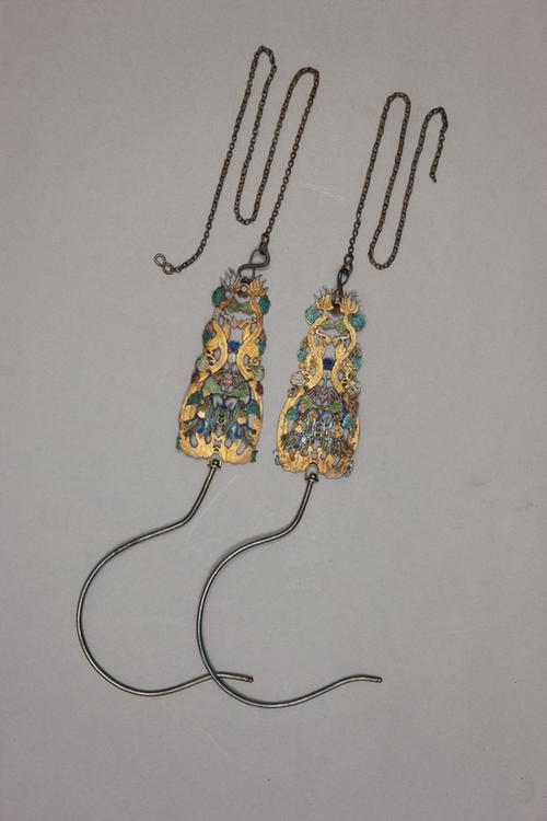 银烧蓝双龙形帐钩