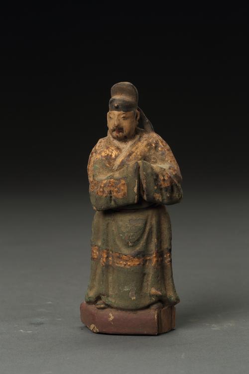 木雕彩绘文吏像