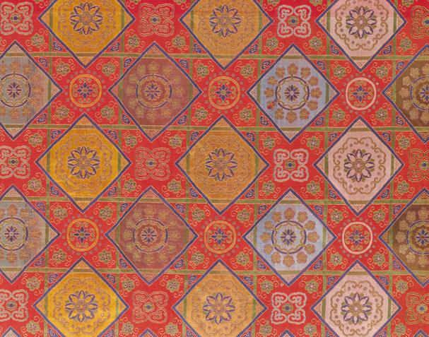 红色地方棋朵花四合如意纹天华锦