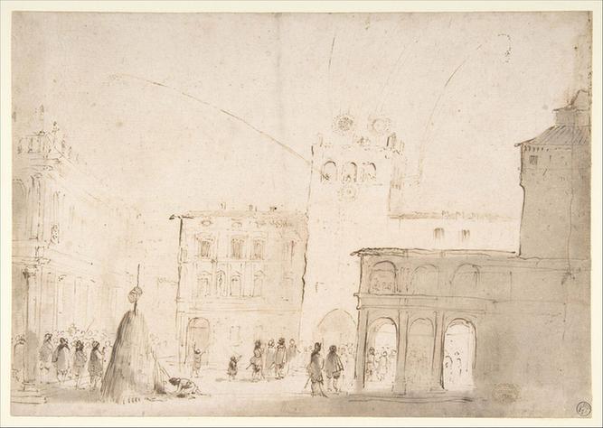 Guercino--Fireworks in a Piazza