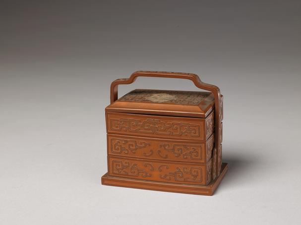 文竹夔龙纹三层长方小提盒