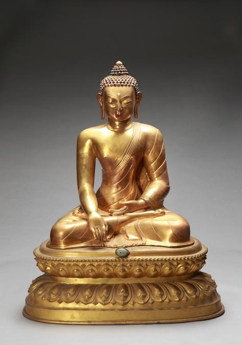 带铜镀金座金佛