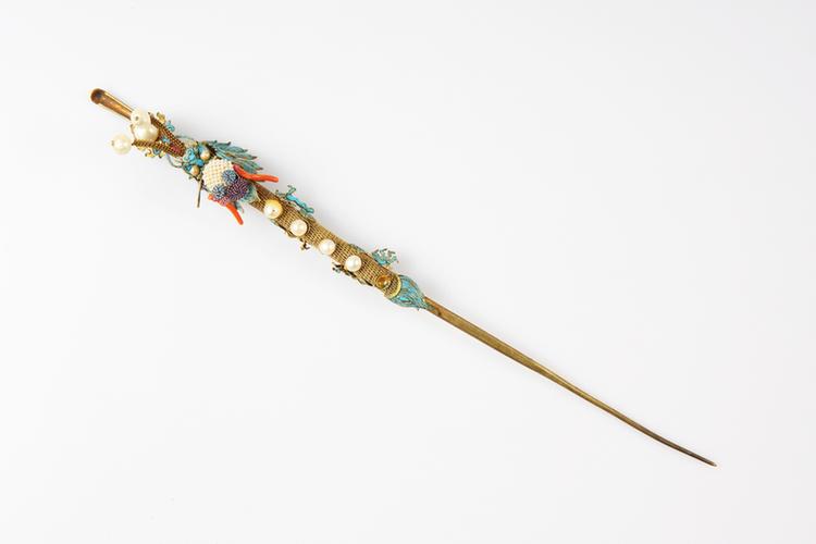 银镀金累丝龙形嵌珠簪