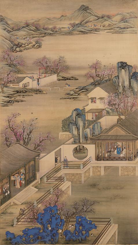 雍正十二月令圆明园行乐图之三月赏桃