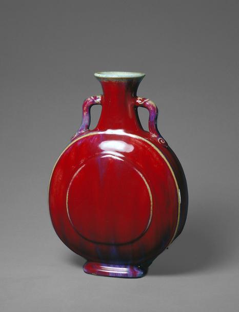 窑变釉杏圆双耳扁瓶