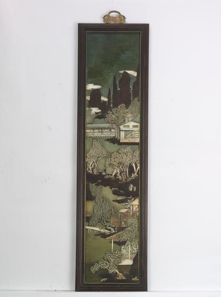 紫檀木边嵌牙耕织图挂屏