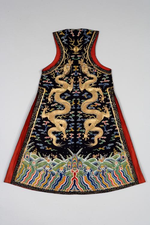 石青色纱绣彩云金龙纹夹朝褂