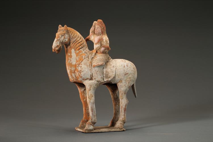 陶画彩骑马男俑