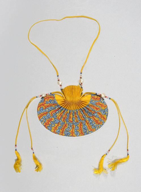 黄色缎口满纳满文腰圆荷包