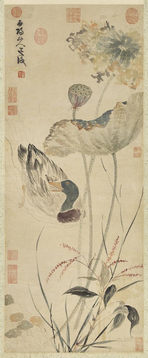 秋塘花鸭图