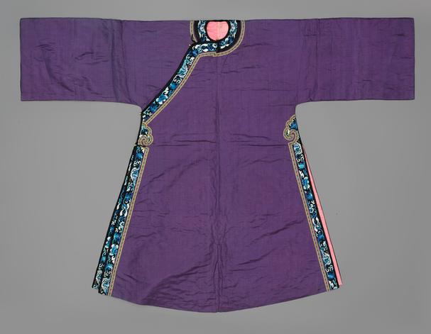 茄紫色椒眼纹暗花绸棉氅衣