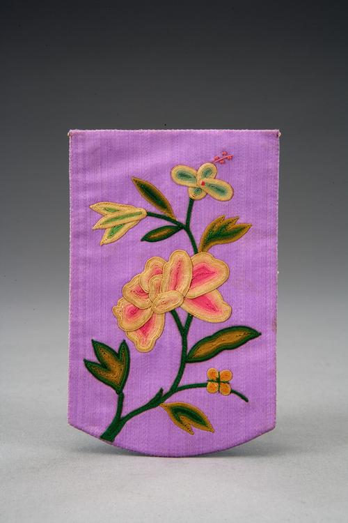 雪灰色缎平金钉线绣玉堂富贵纹活计-靴掖