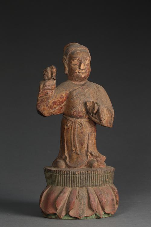 木雕彩绘贴金童子像