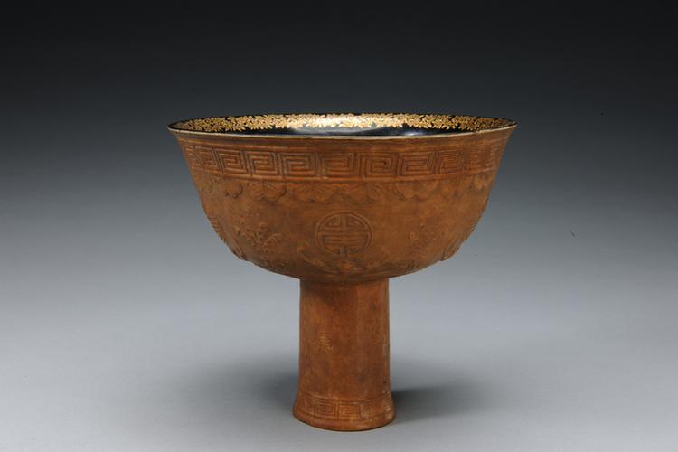 康熙款匏制福寿纹高足碗