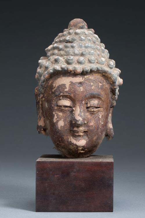 泥塑加金佛像头