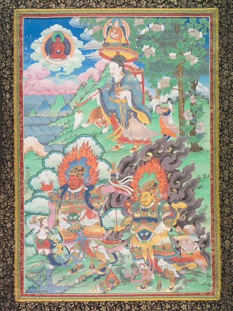 清人达摩尊者与二天王像轴