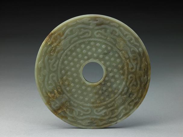 青玉螭凤蚕纹璧